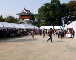 Festival an der Burg von Okayama, die aufgrund ihrer ungewöhnlichen schwarzen Farbe den Beiamen „Krähenburg“ trägt. Okayama
