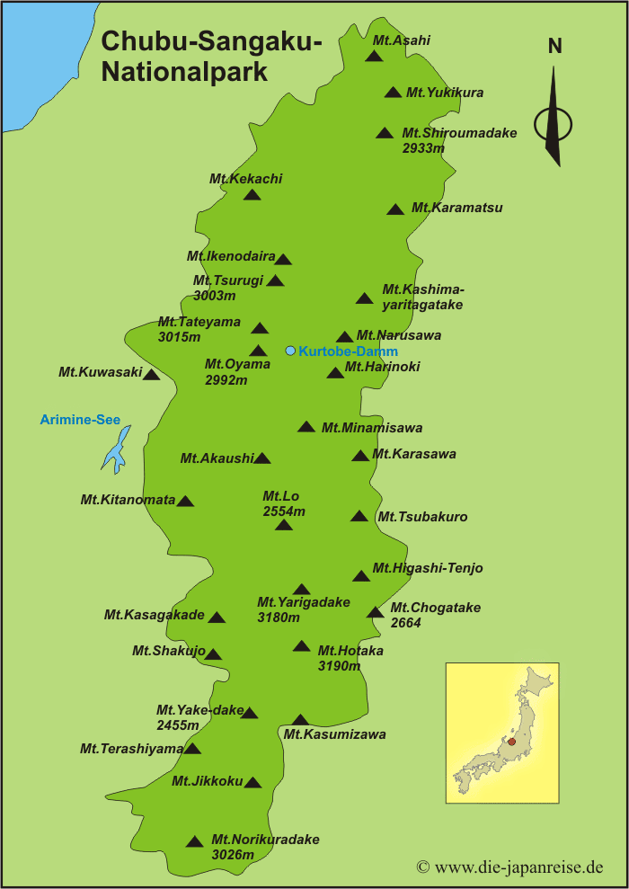Karte Chubu-Sangaku-Nationalpark