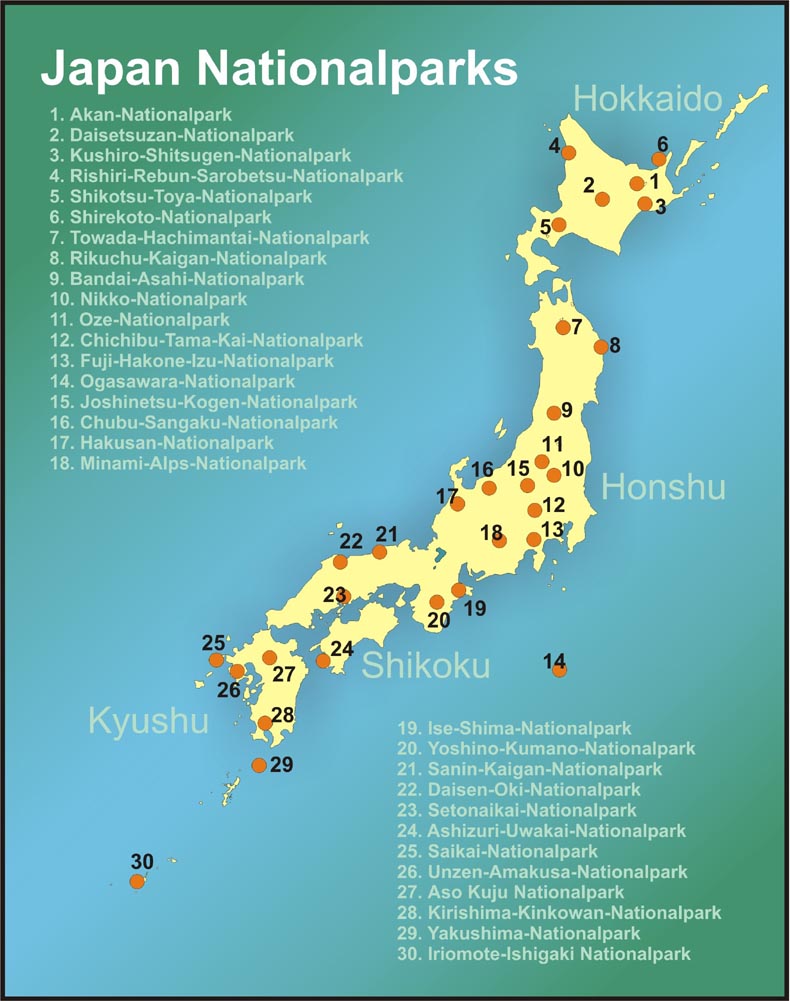 Karte der Nationalparks in Japan