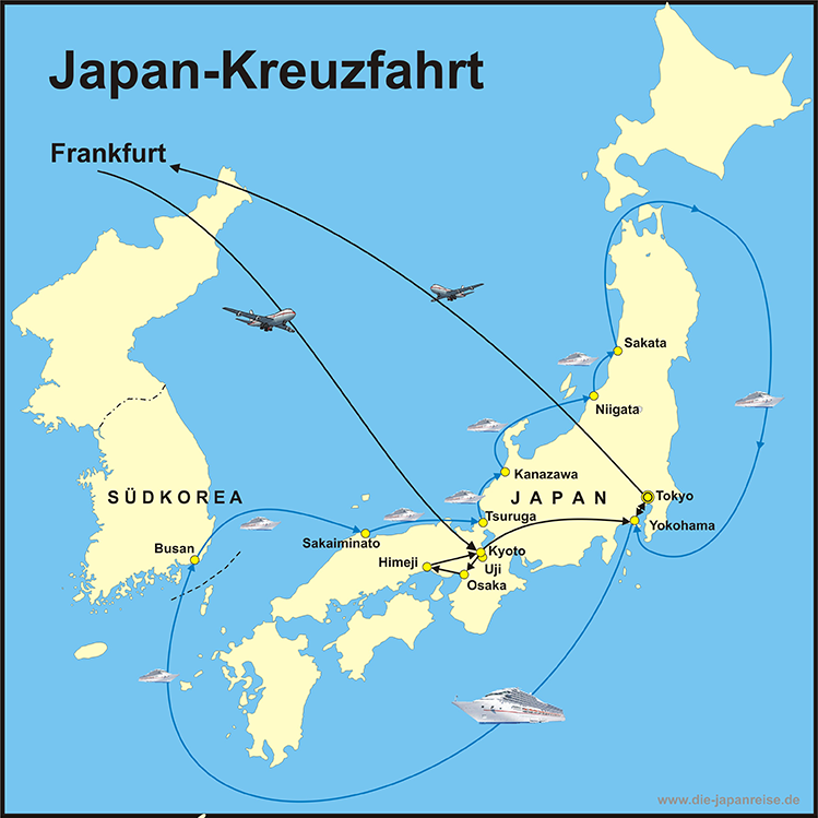 Reiseroute der Japan Kreuzfahrt
